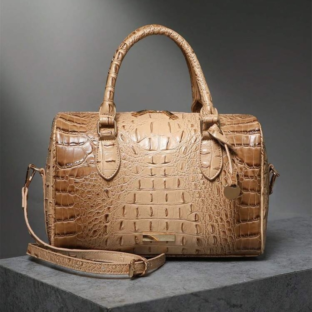 Elegant Tan Crocodile-Embossed Satchel​ - Picture 2 of 7